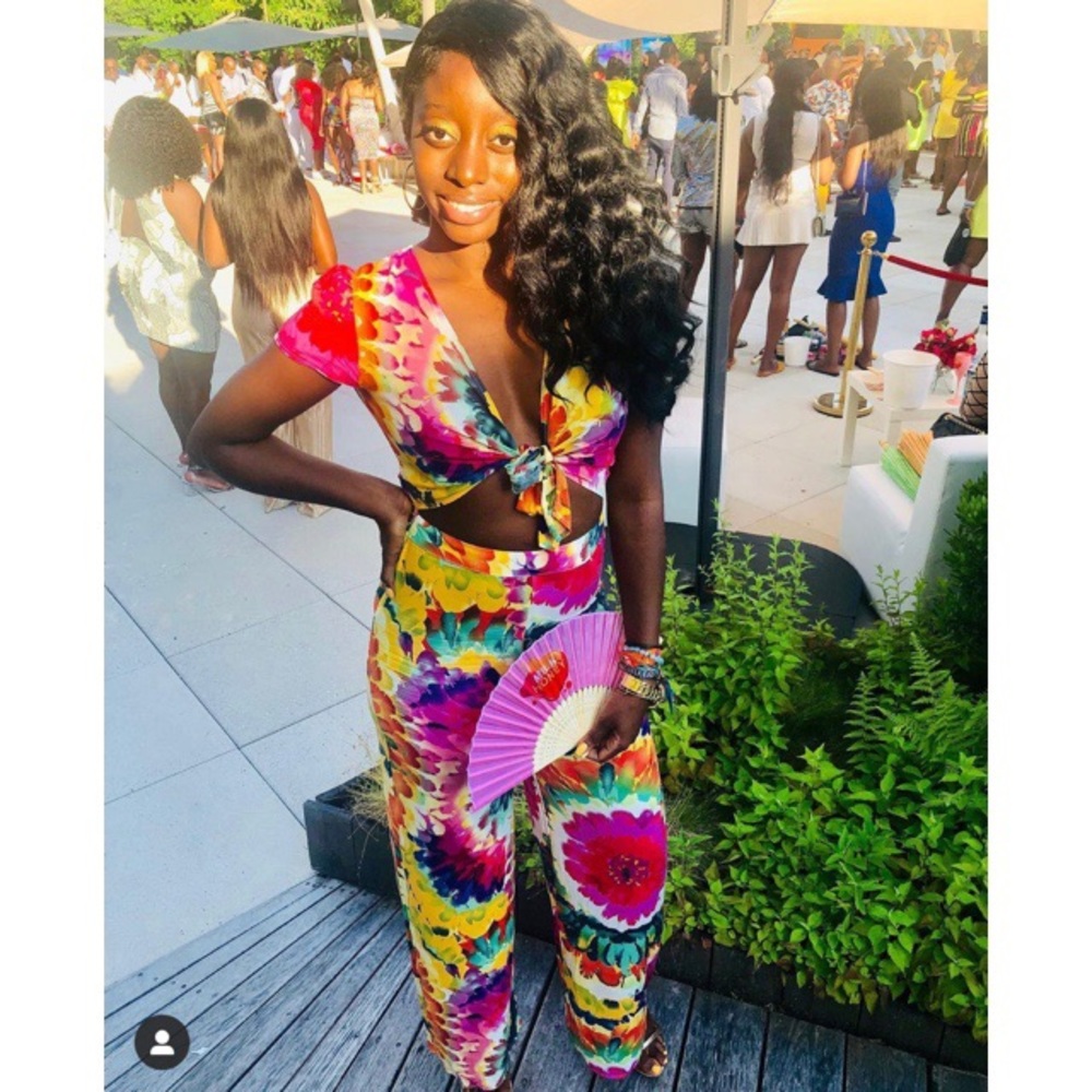 Floral , cut out jumpsuit .